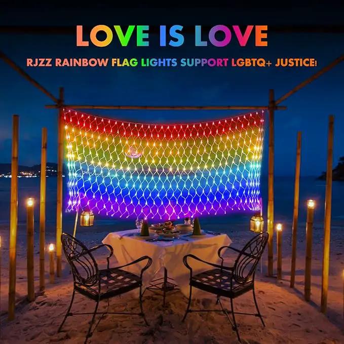 Pride Flag Outdoor Decorations, 6.6x3.3 FT LGBTQ Rainbow LED Net Lights, 390LED Waterproof Connectable Garden Lights for Pride Month, Room, Yard, Party, Office by GreenHaven Gardens