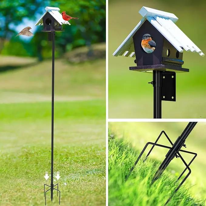 ERYTLLY Bird House Pole Mount Kit 80 Inch - Adjustable Hummingbird Bird Feeder Post Support Rod Universal Stand Set with 5 Prongs for Outdoor, Yard, Garden Decor, Black by GreenHaven Gardens