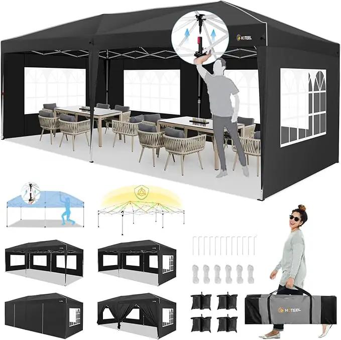 HOTEEL 10x20 Pop up Canopy with 6 Sidewalls, One Push Instant Setup Outdoor Canopy Tent with Reinforce Rod, Weight Bag, for Parties, Events, Black by GreenHaven Gardens