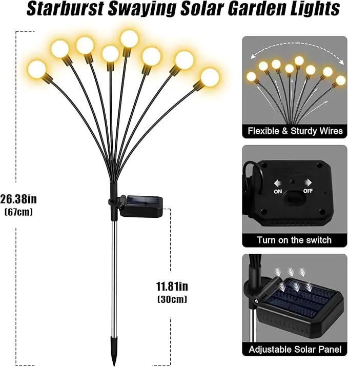 Solar Firefly Lights 16 LED Swaying Outdoor Waterproof Decorative Lights for Yard Patio Pathway Lawn Decorations (2 Pack, 8 Heads) by GreenHaven Gardens