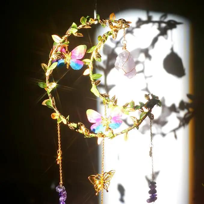 Butterfly Suncatcher - Amethyst Moon Crystal Sun Catcher Window Hanging, Good Luck Charms Gifts for Women Chrismas Thanksgiving Birthday Crystal by GreenHaven Gardens