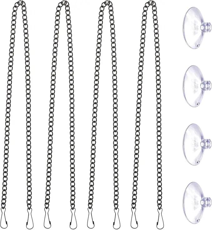 4 Pcs 20 Inch Stained Glass Window Hanging Chain with Suction Cup Hooks, Picture Hanging Chain Sunshine Catcher Black Metal Nickel Plating Stained Glass Window Panels Chains by GreenHaven Gardens