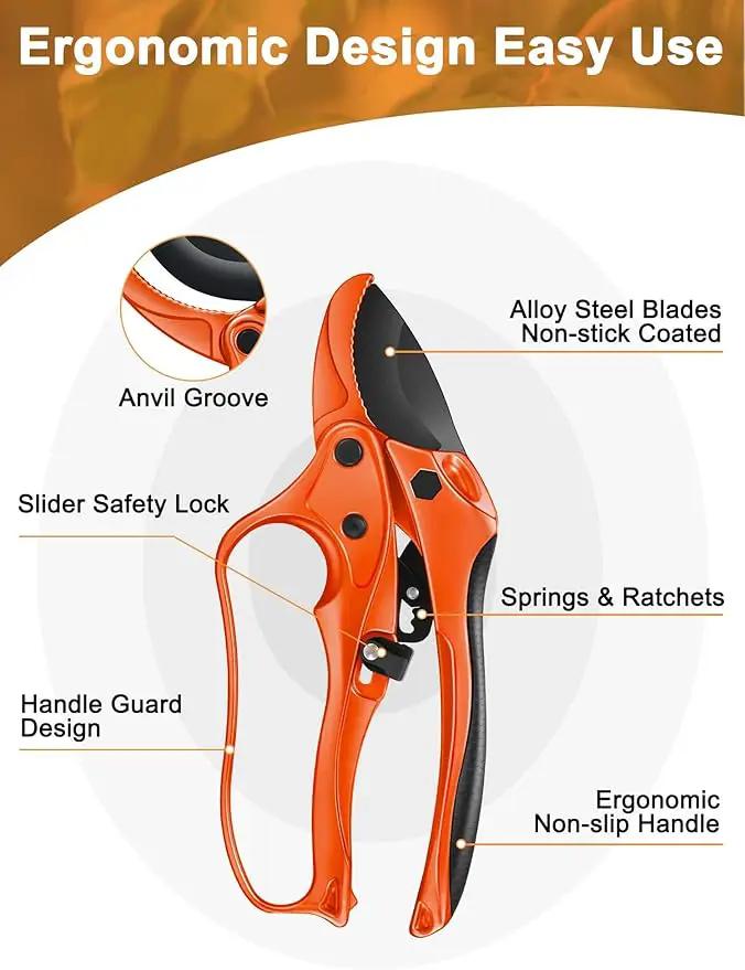 Ratchet Anvil Pruning Shears for Gardening Heavy Duty, Labor-Saving Design Garden Clippers for Arthritis Weak Hands, 3/4" Cut Capacity Branch Cutter for Tree Trimming, Flower, Rose, Plant by GreenHaven Gardens