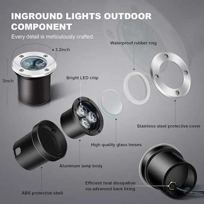 4Pack Low Voltage Landscape Lights with Connectors - 12-24V LED In-Ground Lights IP67 Waterproof Garden Lighting for Yard, Pathway, Driveway, Deck (Cool White) by GreenHaven Gardens