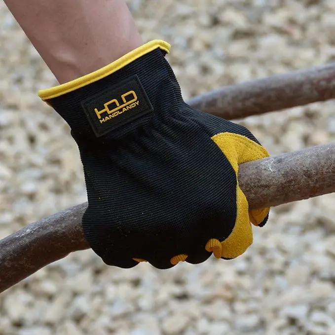 HANDLANDY Leather Work Gloves for Men & Women, Reinforced Durable Garden Gloves, Cowhide Working Glove for Gardening by GreenHaven Gardens