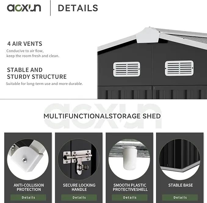 Aoxun 9.4x7.3x6.5 FT Outdoor Storage Shed, Garbage Can, Outdoor Metal Shed for Tool, Garden, Bike, Placed in Patio, Garden (Black) by GreenHaven Gardens