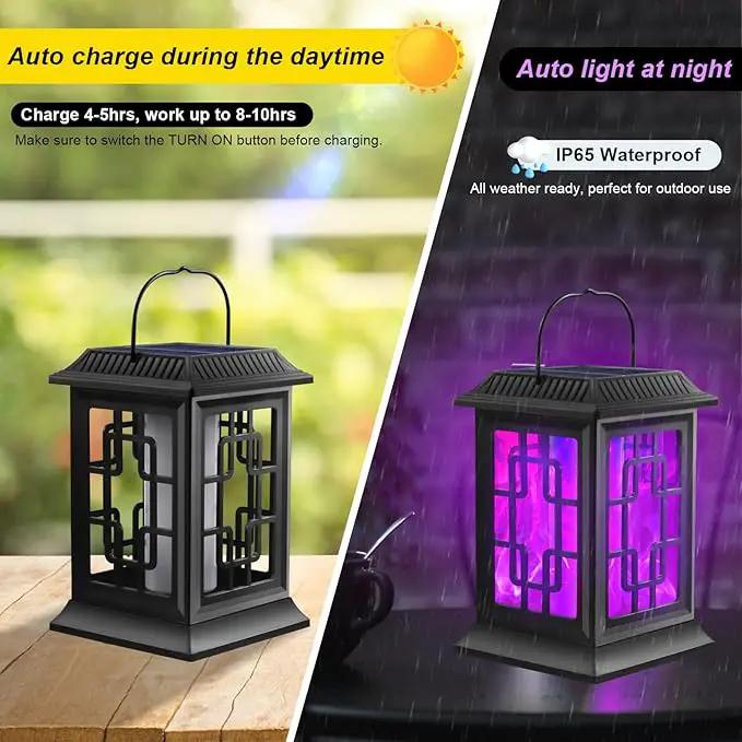 2 Pack Solar Flickering Flame Lanterns, Waterproof Hanging Outdoor Solar Lights for Garden, Patio, Yard, Pathway Decoration (Purple) by GreenHaven Gardens