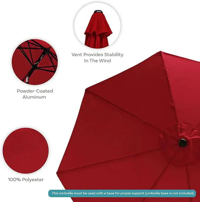 Sunnydaze Outdoor Patio Umbrella - Polyester Table Market Umbrella with Push-Button Tilt and Crank - 8 Sturdy Ribs - Red - 9ft by GreenHaven Gardens