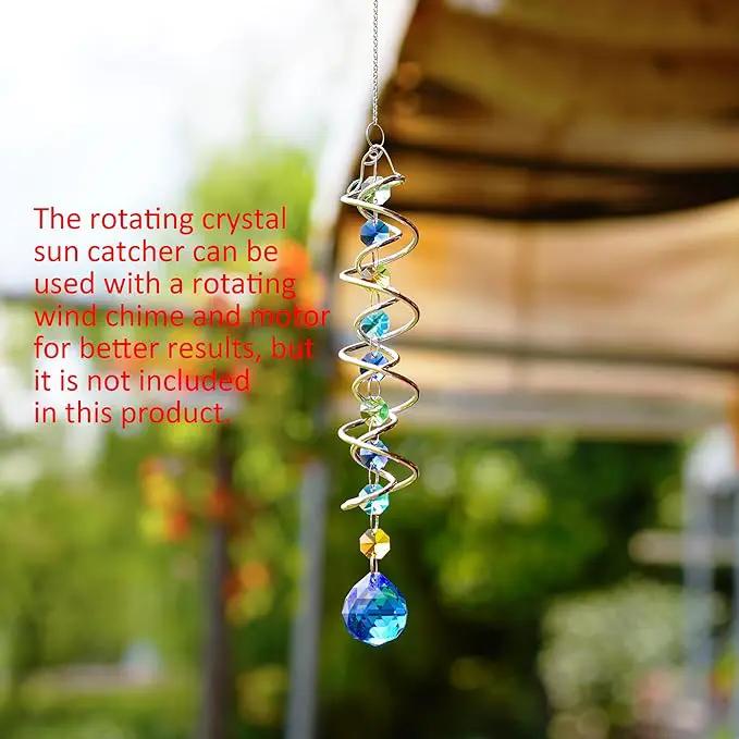 H&D HYALINE & DORA 17.7inch Gazing Ball Spiral Tail,Decorative Wind Spinner Sun Catcher,Rainbow Maker Double-Spiral W/Sea Blue Crystal Ball and Chain,Glass Crystals for Indoor Outdoor Decoration by GreenHaven Gardens