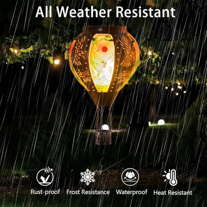 Starsoul Hummingbird Hot Air Balloon Solar Lantern Metal & Glass Solar Hot Air Balloon Hanging Garden Light Waterproof Outdoor Lantern for Patio Yard Party Decorations by GreenHaven Gardens