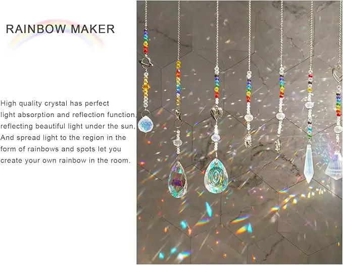 Suncatcher Crystal Prisms Hang Pendants Garden Window Sun Catcher Rainbow Chandelier Beads Chain Ornament, Pack of 7 by GreenHaven Gardens