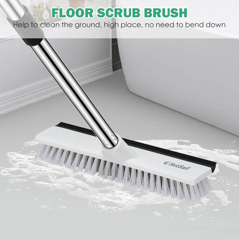 SetSail Upgraded Large 12 in Wide Floor Scrub Brush with 51-Inch Long Adjustable Handle 2 in 1 Scrape Brush Stiff Bristle Floor Scrubber for Cleaning Shower Bathroom Garage Kitchen Wall Deck Tub Tile by GreenHaven Gardens