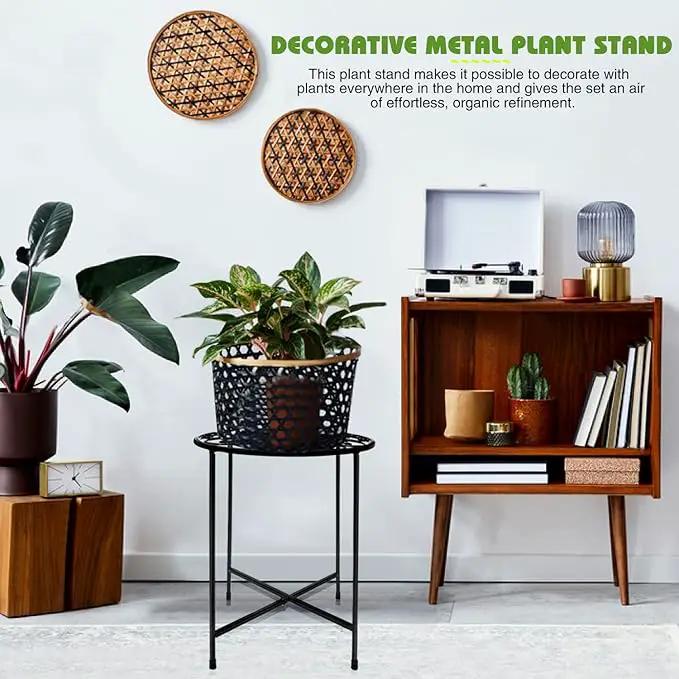 Plant Stand Indoor Outdoor, 15" Tall Flower Pot Stand, Round Metal Corner Plant Stand for Flower Pot, Rustproof Flower Plant Holder for Home, Garden, Patio, Plant Lovers, Housewarming (Set of 1) by GreenHaven Gardens