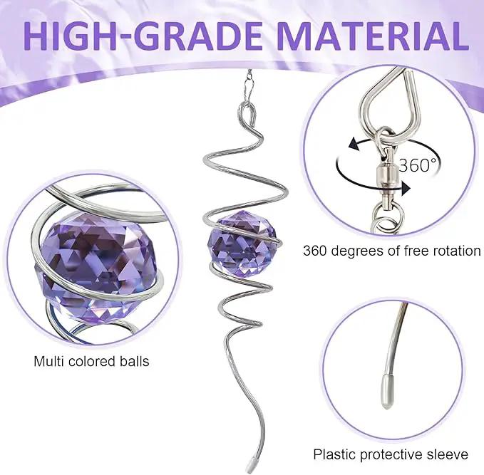 Wind Spinner Spiral Tail, Gazing Ball Spiral, Decorative Sun Catcher Rainbow Maker 11inch Tail and 2 inch Purple Crystal Orb with Swivel Hook, Indoor & Outdoor Garden Decoration 13" Height by GreenHaven Gardens