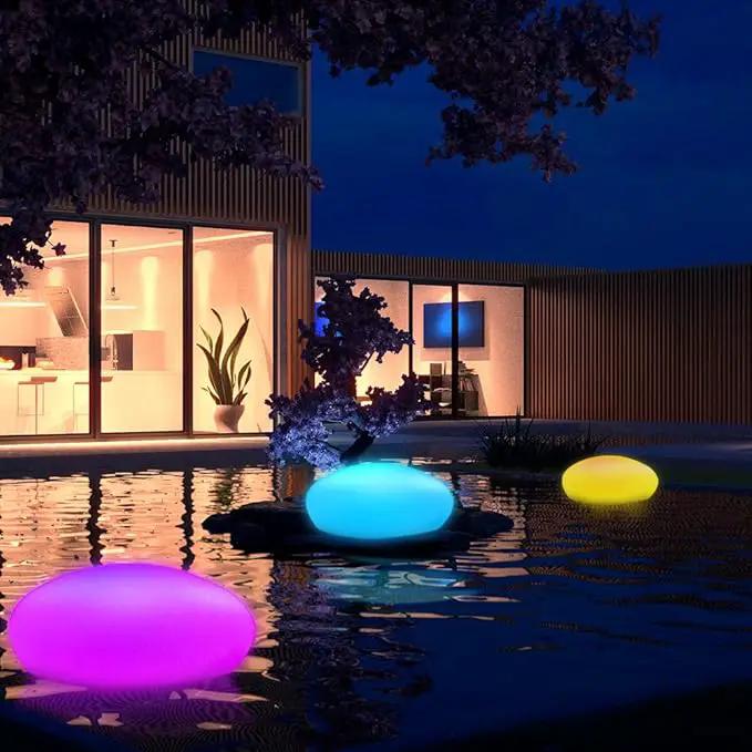 Solar Garden Lights Outdoor Glow Cobblestone Shape Lamp Garden Decor Light-White & RGB Light Waterproof Landscape Night Lights for Lawn/Patio/Path 1pc by GreenHaven Gardens