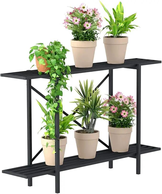 Zhongma 2 Tier Metal Sturdy Heavy Plant Stand, Narrow Plant Stand Indoor and Outdoor, L45.67 x W10.3 x H27.5 inch, 440 LBS Capacity & Heavy Duty Construction. … by GreenHaven Gardens
