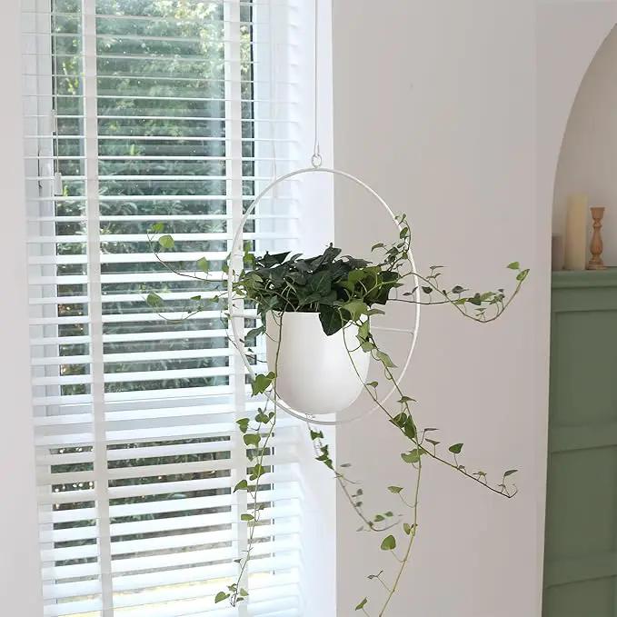2 Pack Hanging Planters for Indoor Outdoor Plants Modern Metal Plant Hangers Wall and Ceiling Hanging Plants Baskets Mid Century Minimalist Flower Pots Home Decor, White by GreenHaven Gardens