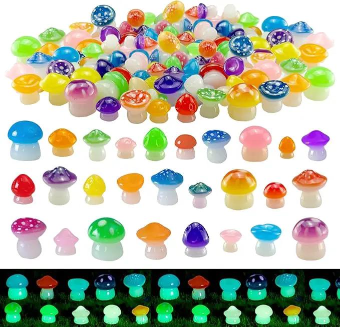 150 Pcs 18 Styles Mini Resin Luminous Mushrooms, Glow in The Dark Little Resin Mushroom for Garden Landscape Bonsai Craft Ornament by GreenHaven Gardens