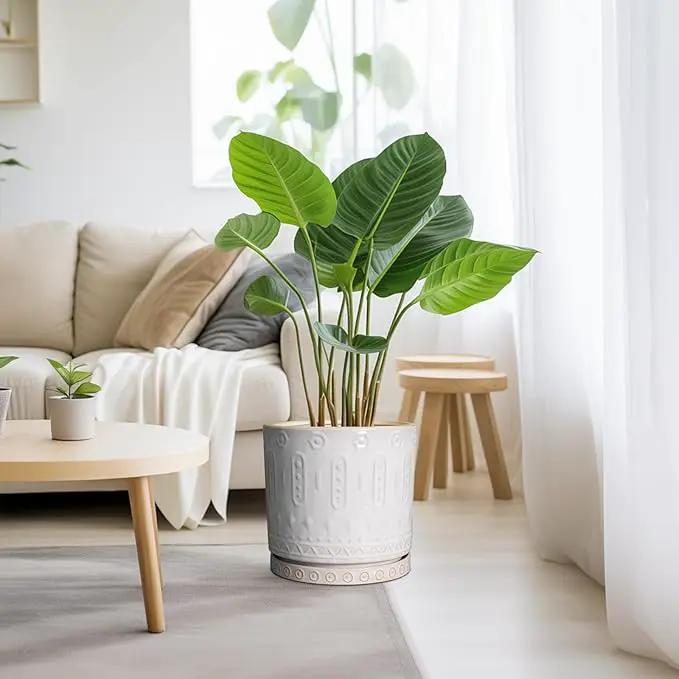 Ceramic Planter Pot - 10 Inch Plant Pot for Indoor Outdoor Plants Round Large Flower Pot with Drainage Holes and Saucer for Home Garden Patio Decor White by GreenHaven Gardens