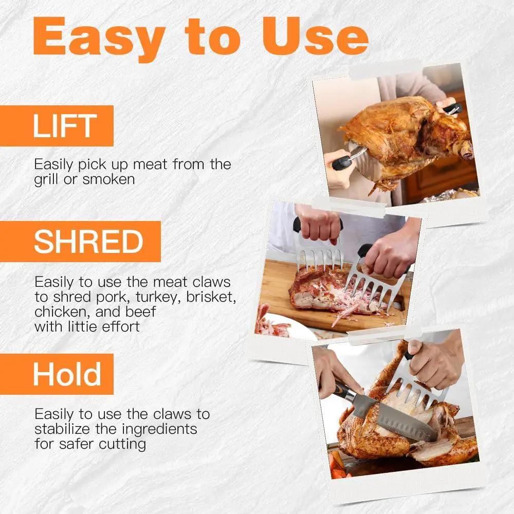 Meat Shredder Claws, 2 PCS Stainless Steel Meat Claws, Metal Pulled Pork with Handle Turkey Pork Chicken Shredder Tool Accessories for Men Grilling Cooking BBQ Serving by GreenHaven Gardens