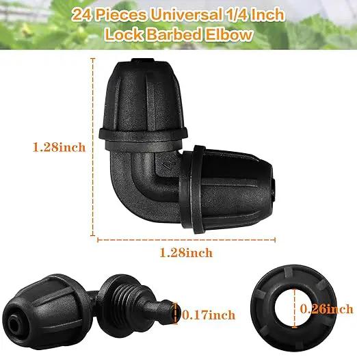 Upgraded 1/4" Drip Irrigation Elbow Fittings：24 Pieces Leak Free Lock Barbed 90 Degree Elbow Connectors for1/4 Inch Irrigation Tubing Quick Connect Parts for Garden Landscape System by GreenHaven Gardens