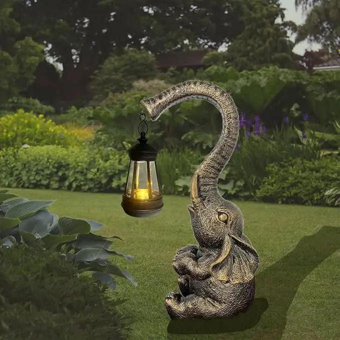 10.6 Inch Statue Elephant with Solar Outdoor Lights for Garden Decor，Lucky Present with Appeal For Birthdays(Man and Women and family)， Unique Housewarming Presents and Yard Decoration. (black) by GreenHaven Gardens