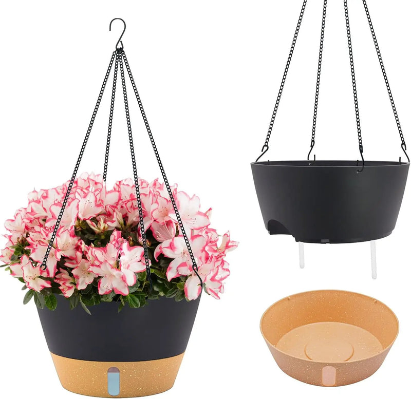ZMTECH 12 Inch Hanging Planters for Indoor, 2 Pack Self Watering Plant Pot for Outdoor Garden Porch, Large Hanging Baskets with Visible Water Level and Chain(12Inch, Gray) by GreenHaven Gardens