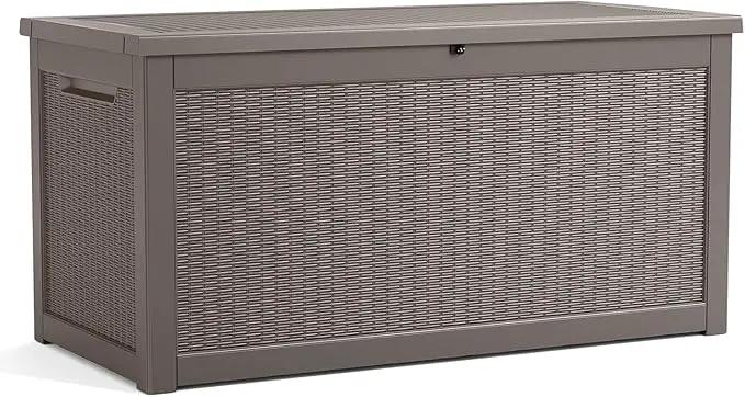 320 Gallon Lockable Resin Deck Box, Waterproof & UV-Resistant Outdoor Storage Box for Outdoor Cushion Storage, Garden Tools & Pool Accessories Storage, Gray by GreenHaven Gardens