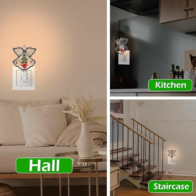 KY&BOSAM Night Light Grandma Stained Glass Angel Night Lights Plug Into Wall with Real Flower in Glass and Metal Charm Night Light for Nursery Bedroom Bathroom Accent Lite Elegant Home Decoration by GreenHaven Gardens