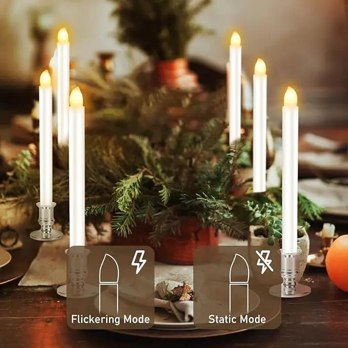 8 Pack Christmas Window Candles, Battery Operated with Timer Remote, LED with Candle Holders Suction Cups, Flickering for Christmas Decorations, Silver by GreenHaven Gardens