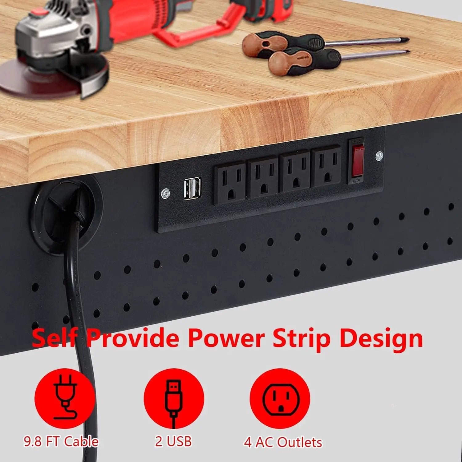 48x24 Inch Heavy-Duty Adjustable Workbench with Rubber Wood Top – 2000LB Capacity Mobile Garage Workstation with Drawer&Backplate, Ideal for Workshop, DIY & Tool Storage by GreenHaven Gardens