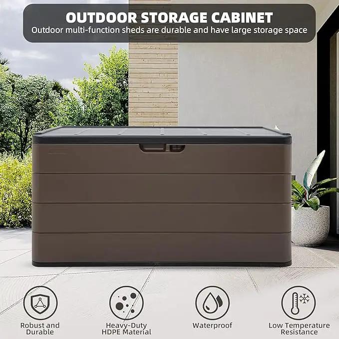 100 Gallon Plus Resin Deck Box, Waterproof Outdoor Storage Bin for Patio Furniture, Pool Accessories, and Garden Tools, Lockable & UV-Resistant, Brown by GreenHaven Gardens