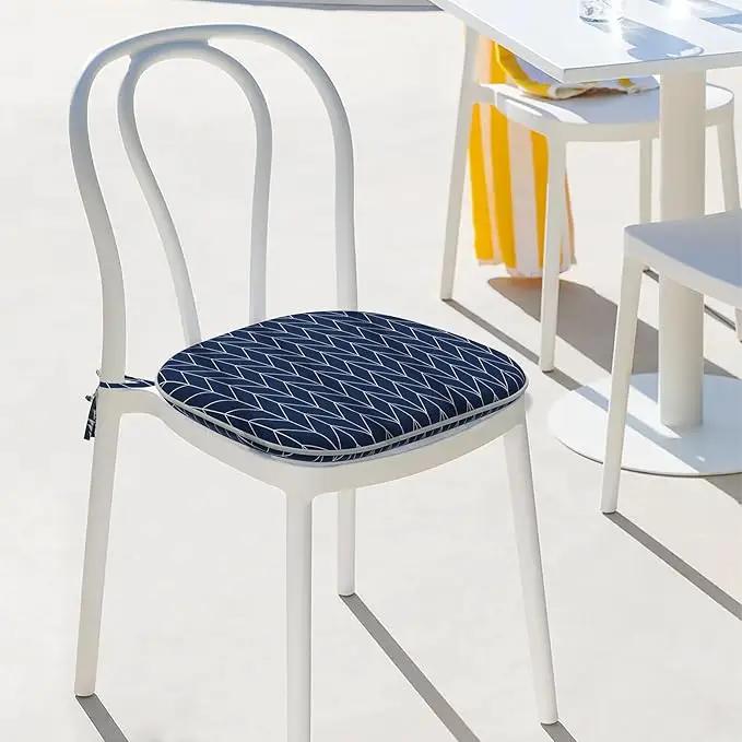Indoor/Outdoor Chair Cushions 16x17 Inch, Patio Chair Cushions with Ties, All Weather Seat Cushions for Patio Furniture Home Garden Chair Use, Set of 4, Herringbone Navy by GreenHaven Gardens