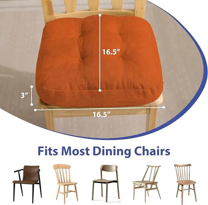Chair Cushions for Dining Chairs, Dining Chair Cushions, Tufted Indoor Chair Pads with Ties & Non Slip Backing, Seat Cushions for Kitchen Chairs 16.5” x 16.5” x 3.5”, Set of 4, Orange by GreenHaven Gardens