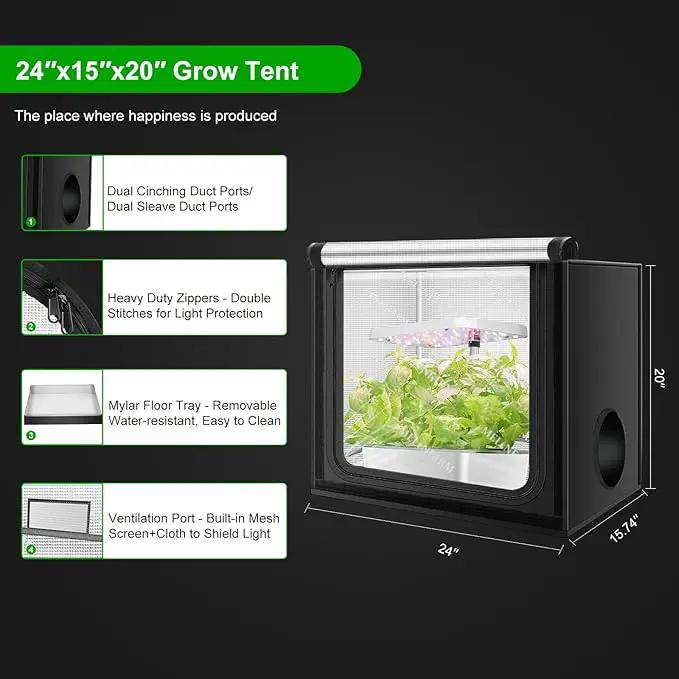 MELONFARM 24"x16"x20" Grow Tent, Double Transparent Viewing Door Indoor Grow Tent, Growing Tent with High Reflective Mylar & Floor Tray, Plant Tent for Indoor Hydroponics Growing by GreenHaven Gardens
