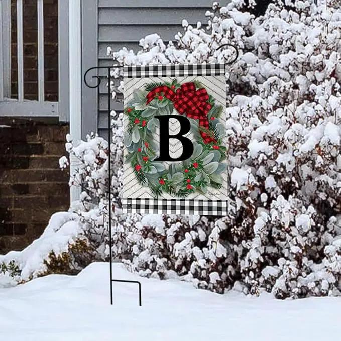 Briarwood Lane Winter Wreath Monogram Letter B Garden Flag by GreenHaven Gardens
