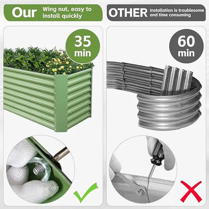 8x2x2ft Raised Garden Bed - Galvanized Deep Root Planter Boxes Outdoor with Wing Nuts and Safety Edges for Gardening Vegetables, Flowers, Herbs, Succulents - Olive Green by GreenHaven Gardens