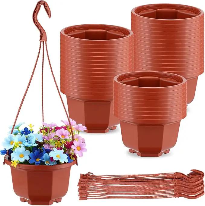 Roshtia 24 Pcs Hanging Plastic Planter Pot with Hook Flower Pots Baskets Hanging Nursery Planter Holder for Outdoor Indoor Plant Garden(Brown,6 Inch) by GreenHaven Gardens
