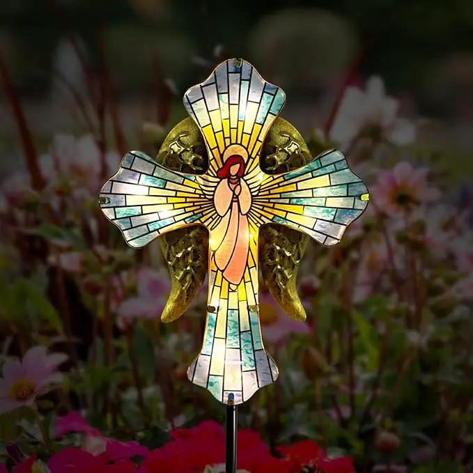 Solar Cross Garden Stake Lights for Outdoor Garden,Cemetery,and Yard Decor,Angel Wings Cross Solar Christmas Lights Outdoor,Memorial Gifts Angel by GreenHaven Gardens