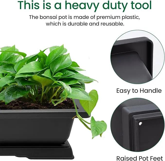 GROWNEER Large Bonsai Training Pots 3 Packs 14 Inch with Drainage Humidity Trays, Bonsai Tree Starter Kits with 1 Repotting Mat, Growing Rectangle Planter for Garden Yard Office Indoor Outdoor by GreenHaven Gardens