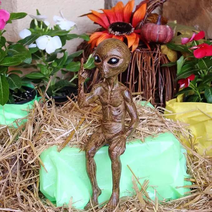 John Bernard & Company Rude Alien Statue “Flipping The Bird” 10″ H Shelf Sitter Extraterrestrial Figurine Funny Home or Garden Decoration (Starlight Bronze)… by GreenHaven Gardens