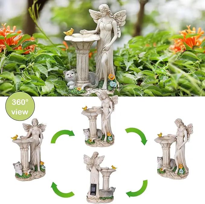 Angel Garden Statue, Solar Figurine with Outdoor Décor Resin Cat Sculpture Lawn Ornament,Ideal Yard Art for Patio Lawn Yard Housewarming Garden Gift by GreenHaven Gardens