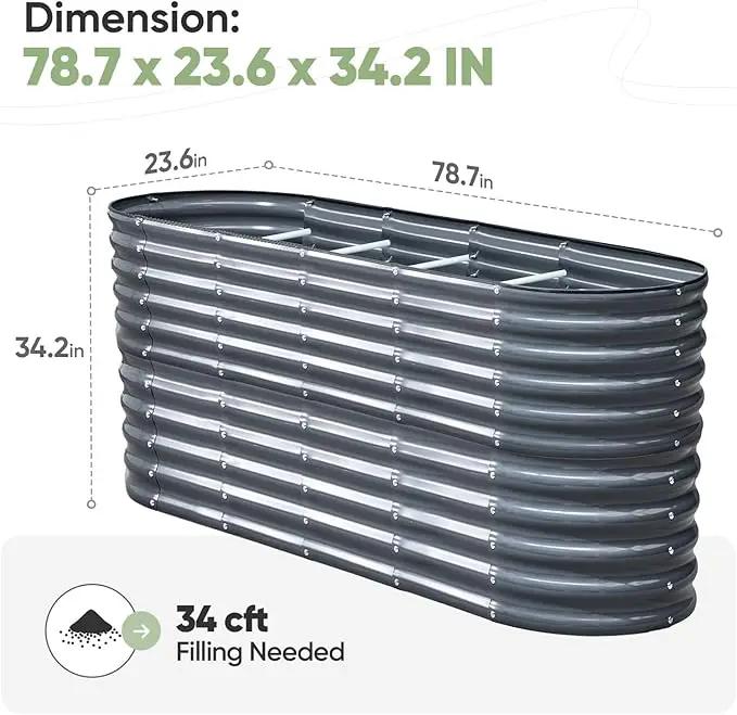KING BIRD Raised Garden Bed 2.85 ft Tall 9 in 1 Galvanized Planter Garden Box Outdoor for Gardening, Deep Root Vegetables, Flowers 6.6x1.96x2.85 ft, Dark Grey by GreenHaven Gardens