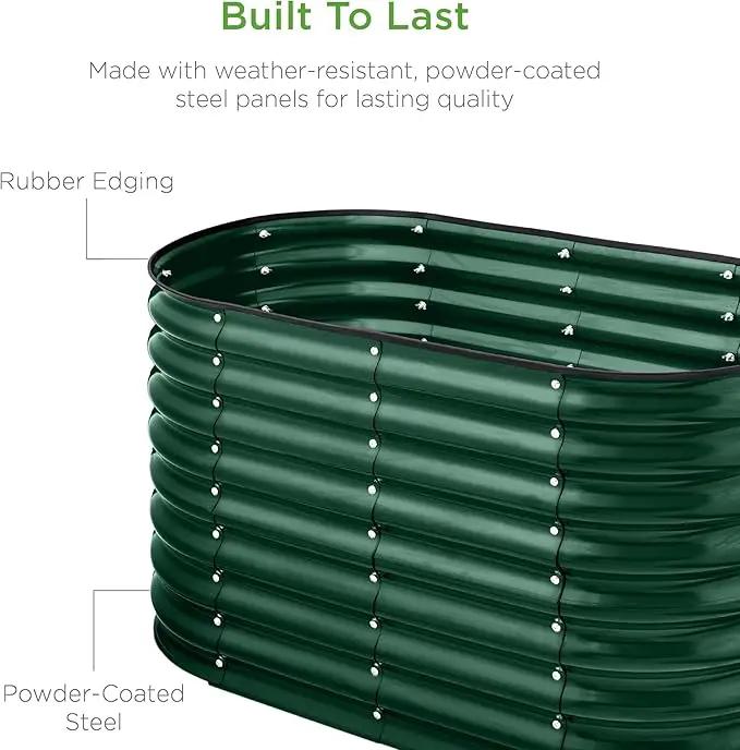 Best Choice Products 4x2x2ft Outdoor Metal Raised Garden Bed, Oval Deep Root Planter Box for Vegetables, Flowers, Herbs, and Succulents w/ 101 Gallon Capacity, Rubber Edge Guard - Dark Green by GreenHaven Gardens