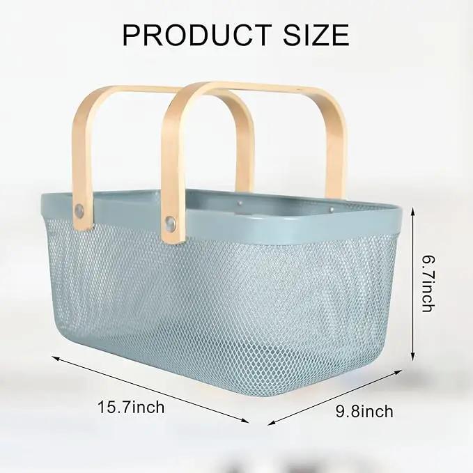 Garden Harvest Basket,Delicate Harvest Basket for Garden Vegetables,Practical Metal Mesh Wire Basket with Handle Suitable for Bathroom,Cabinet,Kitchen(Blue) by GreenHaven Gardens