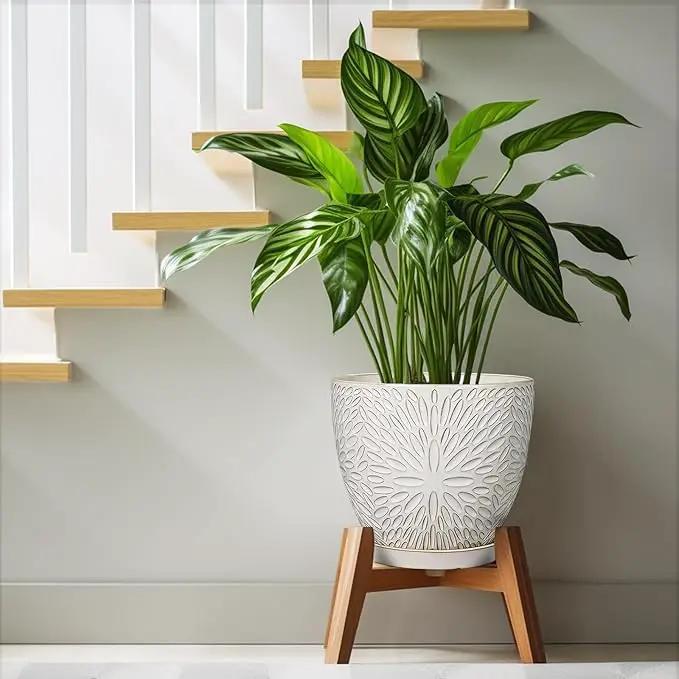 G EPGardening 10 Inch Ceramic Planter Pot with Drainage Hole and Saucer Large Plant Pot for Indoor Plants Outdoor Round Flower Pot for Home Garden Office White by GreenHaven Gardens