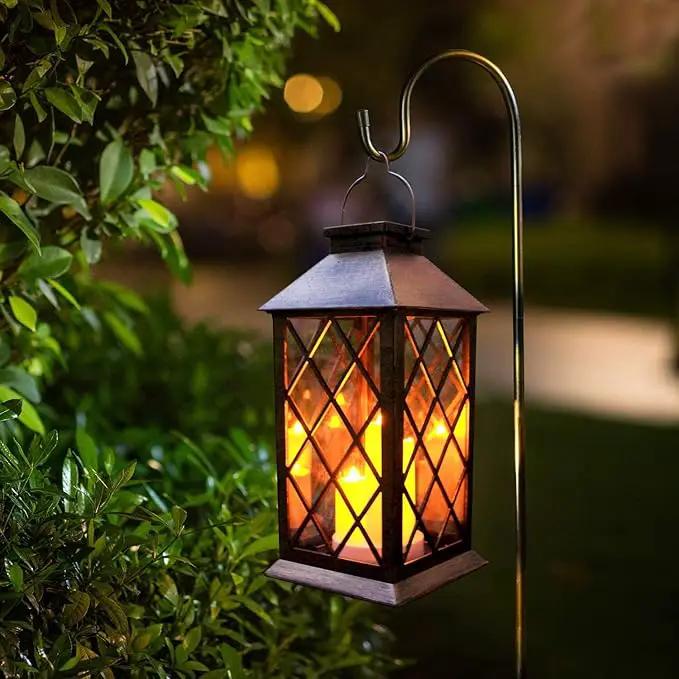 Solar Outdoor Lantern, Garden Hanging Waterproof Lanterns PVC Upgrade 3 LED Flickering Flameless Candle Decorative for Garden Women Mom Grandma Halloween Gifts (Grid Candle) by GreenHaven Gardens