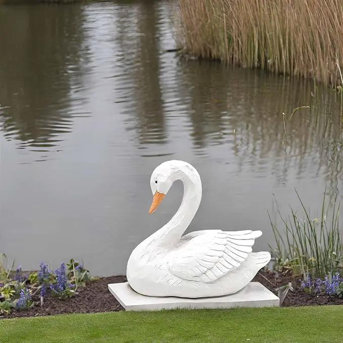White Swan Figurine - Home Decor Exquisite Sculpture Resin，Artistic White Goose Statue Craft for Elegant Outdoor Garden and Yard Decoration, 7.48 Inches by GreenHaven Gardens
