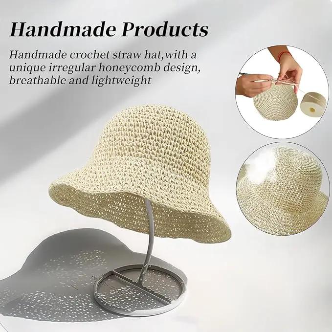 Floppy Big Beach Straw Hats for Women Foldable Summer Wide Brim Packable Sun Hat Womens Travel Straw Fedora Hat by GreenHaven Gardens