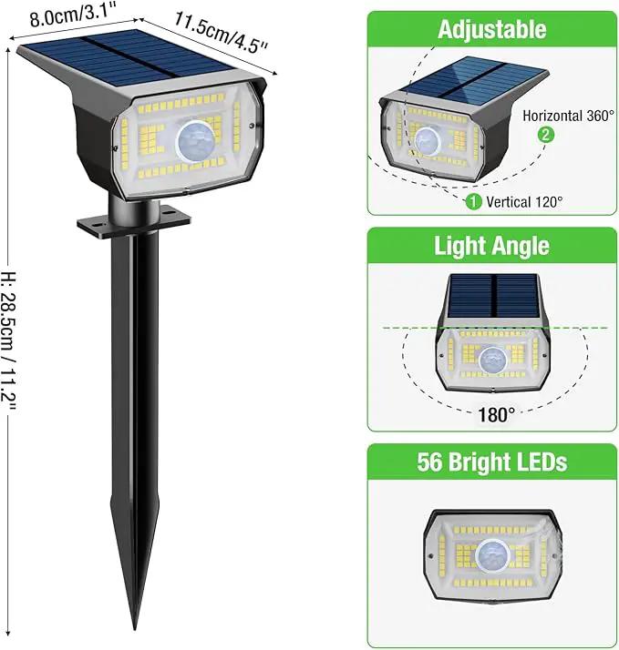 Solar Spot Lights Outdoor Motion Sensor with 3 Modes, [ 8 Pack/56 LED ] Solar Spotlights Outdoor Waterproof 2-in-1 Auto On/Off Solar Landscape Lighting for Outside Yard Wall Garden Pathway, Warm White by GreenHaven Gardens